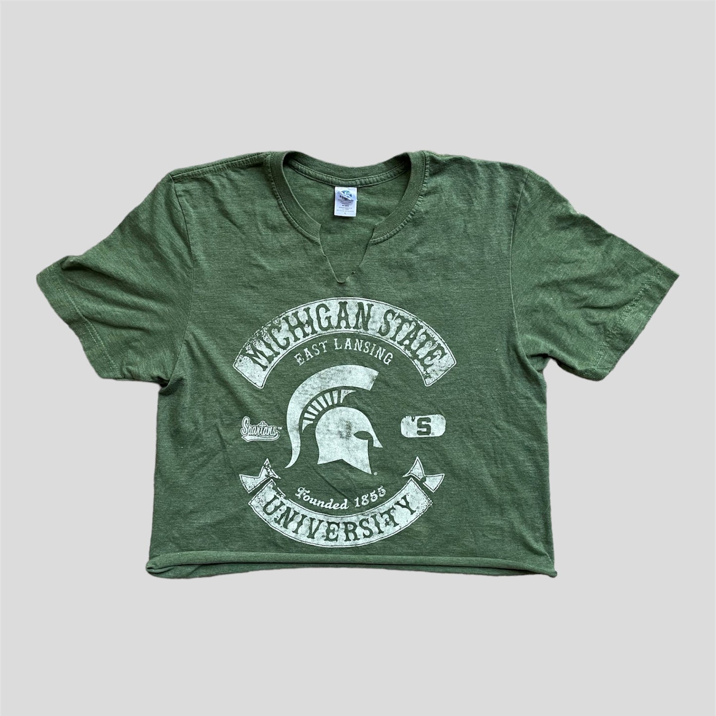 Cropped V Neck Army Green T