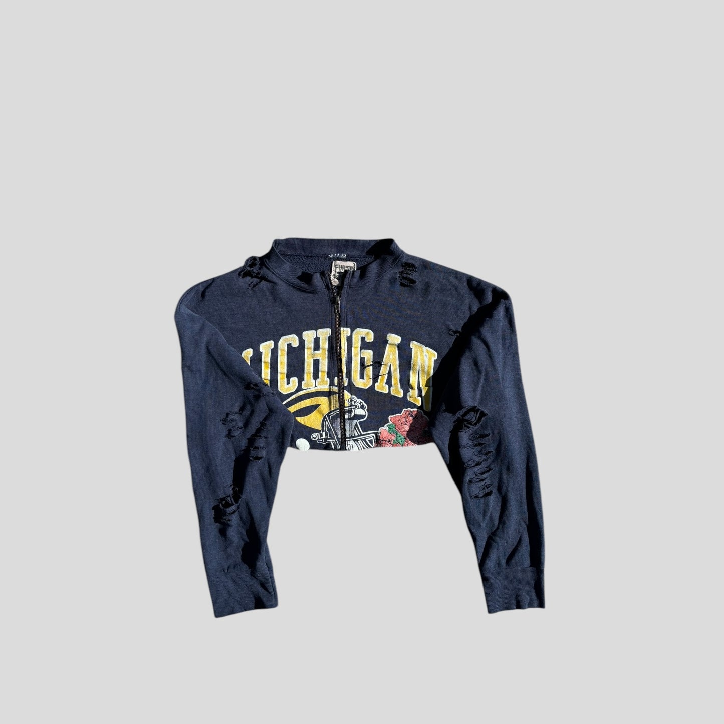 Zip Up Distressed Vintage Crew