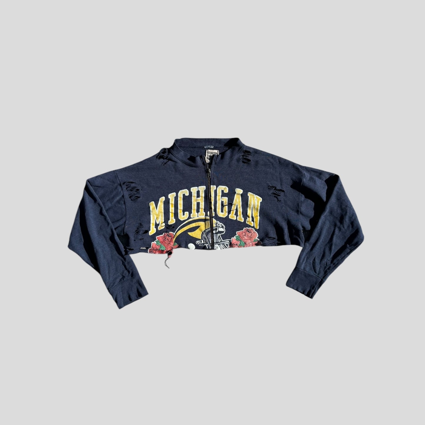 Zip Up Distressed Vintage Crew