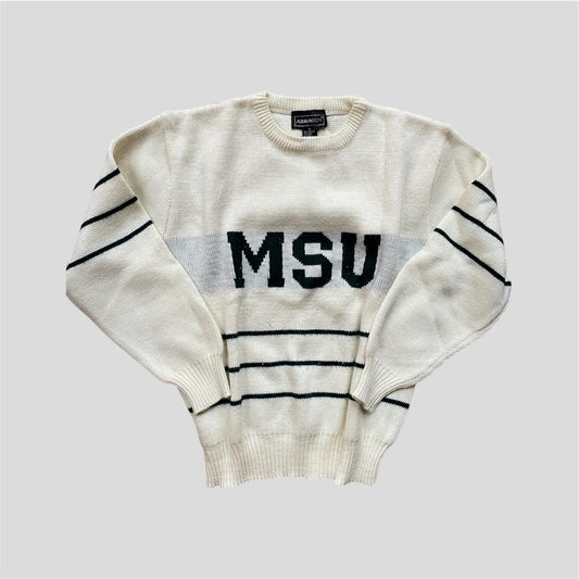 Cream Striped MSU Sweater